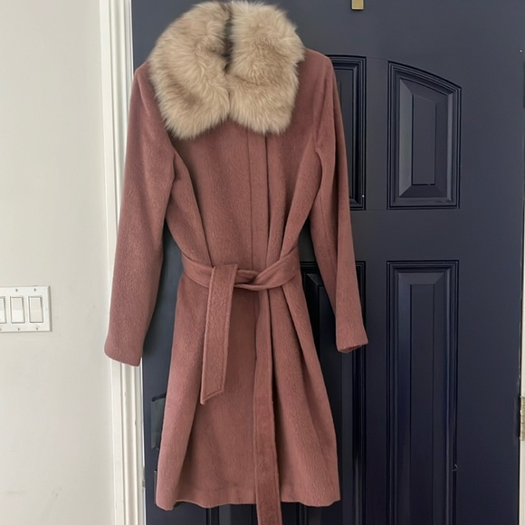 Cole Haan Jackets & Blazers - Cole HAAN Faux-Fur COLLAR Wool Blend Belted WRAP Coat Burgundy Size 12